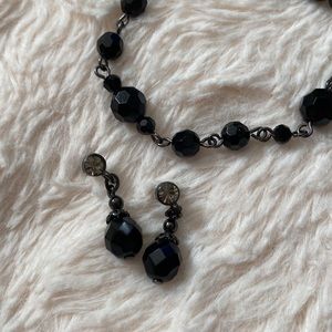 1928 Black Jeweled Drop Earrings and Bracelet